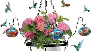 HEADAK LIFE Hand Blown Glass Hummingbird Feeders for Outdoors with Hanging Planter