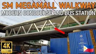 MODERN SM MEGAMALL FOOTBRIDGE. COVERED CONCOURSE AT STATION CONNECTING EDSA BUSWAY