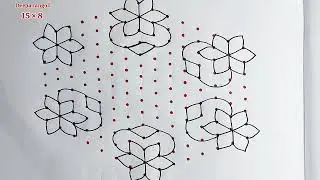 15x8 Pulli Kolam🌺 | Easy Big Kolam 🌺Design for Beginners | Daily Kolam🌺