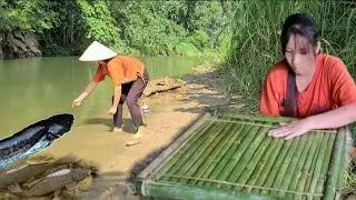 stream fishing - vegetable harvesting - bamboo table design - Daily Life Thuy