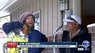 Louisville man creates his own snowmaking machine to snowboard in his backyard