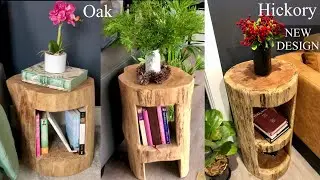 Wood Stump Side Table with Book Shelves | DIY