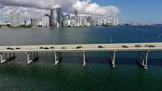 William M Powell Bridge, Rickenbacker Causeway, Key Biscayne, Downtown Miami Florida