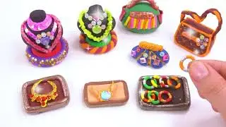 DIY How To Make Polymer Clay Miniature Makeup Set with Pink dress, Shoes, Eyeshadow, Bag |Makeup Kit