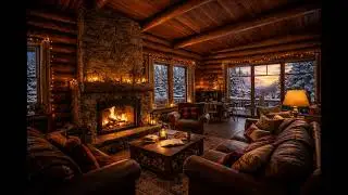 Fireside Mountain Cabin 🔥 Cozy Log Home Ambience | Winter Sunset & Fireplace (5 Hours, 4K)