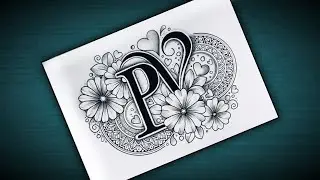 Letters P ❤️ V Drawing with Flowers Mandala And Pencil Shading | P V Love Mandala Art/Letter Mandala