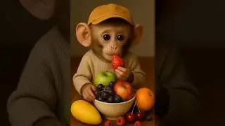 cute monkey eating strawberry 🍓