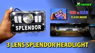 3 Lens Splendor Headlight Red & Blue DRL Light #xtremz #automobile #wholesale #headlight #led