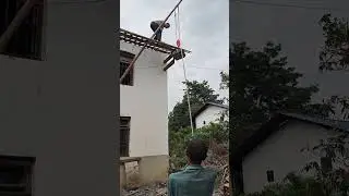 Folk Master! High-rise tile transport with one pulley.
