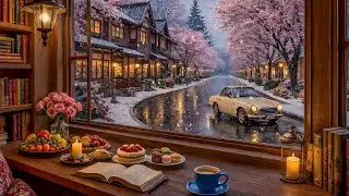 Peaceful Snowy Café ❄️ Relaxing Jazz Ambience & Fireplace Sounds for Focus & Study