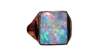 Mens Large Red Blue Opal Ring 14k Gold Wide Band - 8331 | FlashOpal