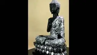 Antique Meditating Lord Buddha Resin Idol Sculpture Statue with Zircons - 11.5 Inches
