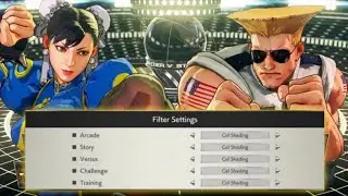 Street Fighter V. How to select cel shading and pixel filters for fights (Offline modes only)