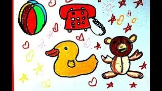 how to colorful duck,boll, telephone set drawing for kids  whatdrawing