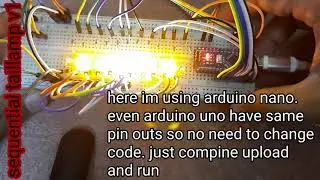 led sequential tailamp with indicators using arduino uno or nano. tinkercad design with code