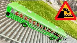 USA School Bus Stairs Jumps Down &ndash; Crazy BeamNG Drive Crash You Have to See