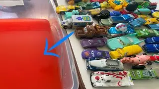 Tomica cars ☆ Large collection of Disney cars falling into the RED water | toycars for kids