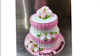 Two step cake pink and white colour beautiful flower