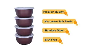 Zaib Microwave Safe Stainless Steel Bowl with Lid Dark Brown 500 ML / Food Storage Container