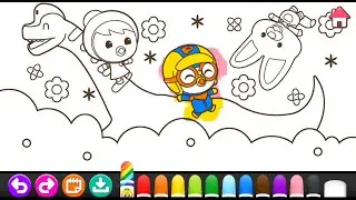 16 Mewarnai Pororo Dan  Dinosaurus | Pororo Dinosaur Coloring Painting Drawing Art