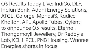 Q3 Results Today Live: IndiGo, DLF, Indian Bank, Adani Energy Solutions, ATGL, Coforge, MphasiS,