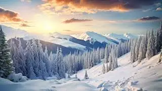 Beautiful winter landscape with snowy fir trees in the mountains at sunset, Beautiful winter