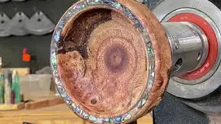 WoodTurning Live Oak Burl Bowl with Abalone Shell rim! Lathe life! 1