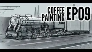 CoffeePainting: Steam locomotive sketch