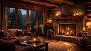 Cozy Cabin Fireplace with Rain Sounds – Relaxing Ambient Rain for Sleep & Study