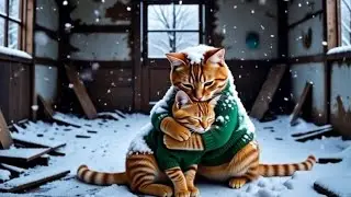 Trapped in a Snowstorm: A Cat and Her Kitten”  🐾🐈💕//cat story//cat video// ginger kitten