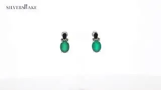 SILVERSHAKE Genuine Green and Black Onyx and Chrome Diopside 925 Sterling Silver Post Stud Earrings