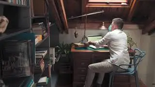 College man studying intensively at his library video effect
