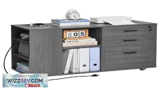 VEVOR 3 Drawer Wooden File Cabinet Mobile Filing Cabinet with Power Strip