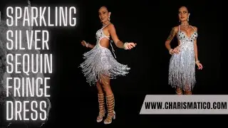 CHARISMATICO Eye-catching Sparkling Silver Sequin Fringe Dance Dress