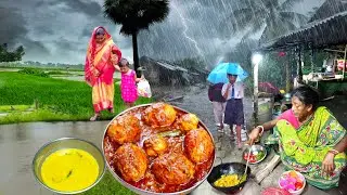 Village Life - It's Always Heavy Rain। Outdoors Cooking Monsoon Special Recipe Testy Red Egg Curry 