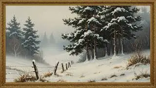 Snow Covered Countryside Scene | 2 Hours Classical Oil Art for TV