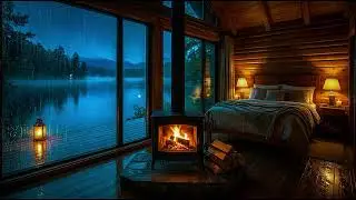 Deep Sleep:   Rain on River Cabin Window   - 4K White Noise for Sleep