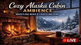 🔥 Cozy Alaska Cabin Ambience LIVE &mdash; Whistling Wind & Crackling Fireplace by the Window