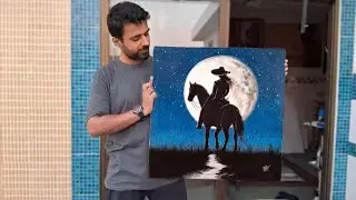 Girl Riding Horse in Full Moon Landscape | Acrylic Painting Tutorial for Beginners