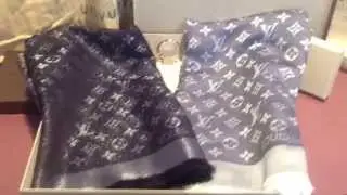Louis Vuitton monogram shine shawl in noir,and monogram denim shawl in blue ,Damier cube key ring