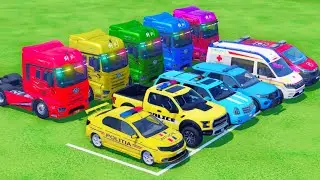 TRANSPORTING ALL POLICE CARS and AMBULANCE EMERGENCY VEHICLES WITH MERCEDES POLICE TRUCKS ! FS22