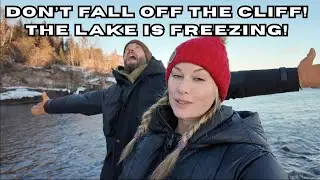 Не упадите со скалы! Озеро замерзает!