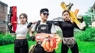 Nerf Guns War : Couple S.W.A.T Seal Team Nerf Guns Battle Big Boss Black Hat Evil Magic Stick