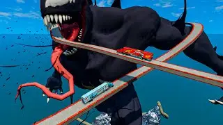 Mack Truck vs King Dinoco Truck vs Impossible Spiral Bridge Vs Cliff and Deep Water - BeamNG.Drive