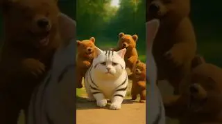 Ai animated cat funny cartoon video😹💥Bear babies taken by a  Fat Cat !🐈#animation #cat