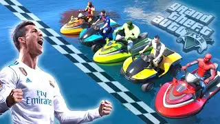 Spiderman, Hulk vs Cr7, Messi | Superheroes WIPEOUT EXTREME OBSTACLE JET SKI CHALLENGE Competition#4