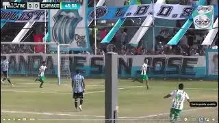 Gol de Thomas Romero 1 a 0 de Desamparados ante Argentino de Mza. Gentileza Radio Santa Cecilia.