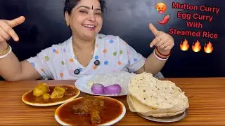 MUKBANG! SPICY MUTTON CURRY AND SPICY EGG CURRY WITH STEAMED BASMATI RICE | ASMR EATING SHOW