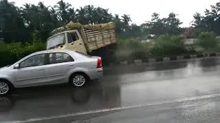 Out of control Tata 407 hits Toyota Etios