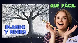 Cómo PINTAR ÁRBOLES 🌳 con acrílicos EN BLANCO Y NEGRO ⚪⚫ - FÁCIL Y RÁPIDO - Hola Color MX